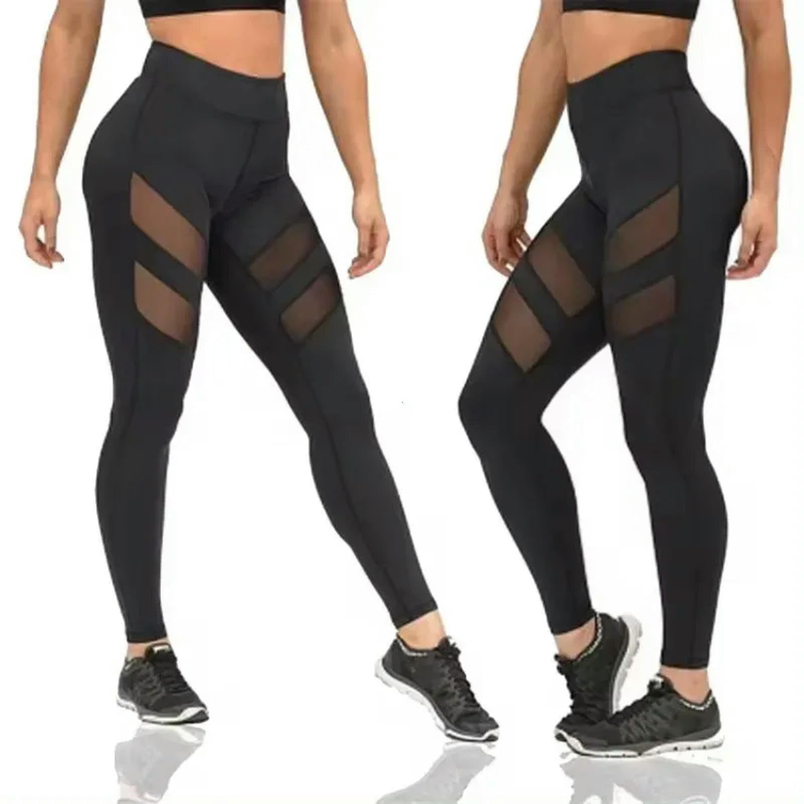Leggins Deportivos Mujer Mujeres Mesh Patchwork Sport Leggings De Cintura Alta Pantalones Sports Sports para Mujeres Yoga De Gimnasio-x Malla Negra-Metro
