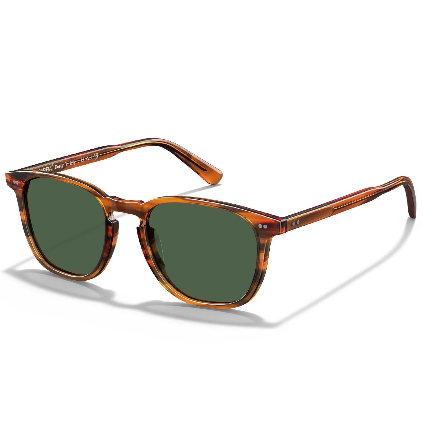 CARFIA Cool Retro Green Lens Acetate Polarized Sunglasses for Men UV Protection, Keyhole Driving Sunnies Square Male Eyewears