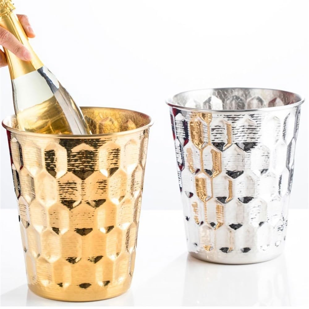 Cubo de Hielo Cubo de Hielo Acero Inoxidable Martillado, Cubo Vino for Fiesta en casa, champán, Decorativo Cubo de Hielo frío para Barra(Gold)