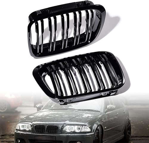 Miniatura 7 de Astra Depot Repuesto para BMW E46 316i 318i 320i 323i 323i 325i 328i 330i 4DR Sedan frontal superior negro brillante rejilla de riñón línea dual