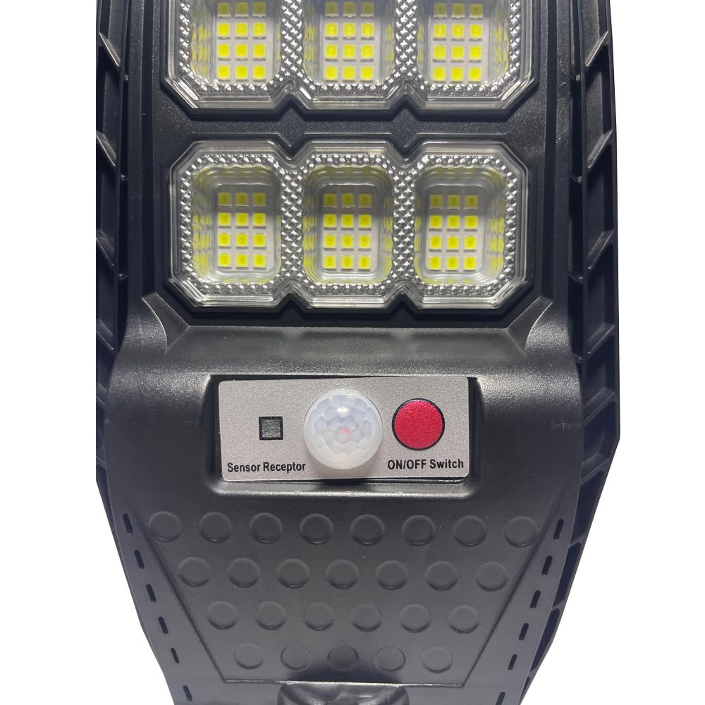 Lampione Solare 200W Con Palo e Telecomando Faro Faretto Esterno Staffa Luce Bianco Freddo 6500K Con Sensore Di Movimento e Crepuscolare, 144 Led, Giardino Strade Balconi 2 Pezzi
