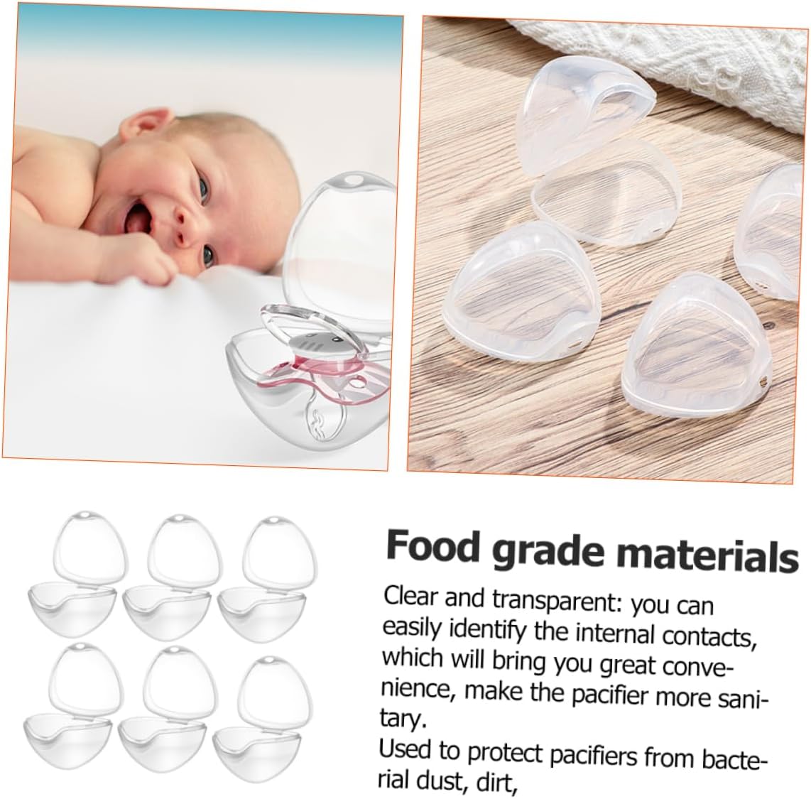 6Pcs Pacifier Storage Box Portable Dustproof Case for Soothers for Travel Stroller Diaper Bag and Home Keeps Pacifiers