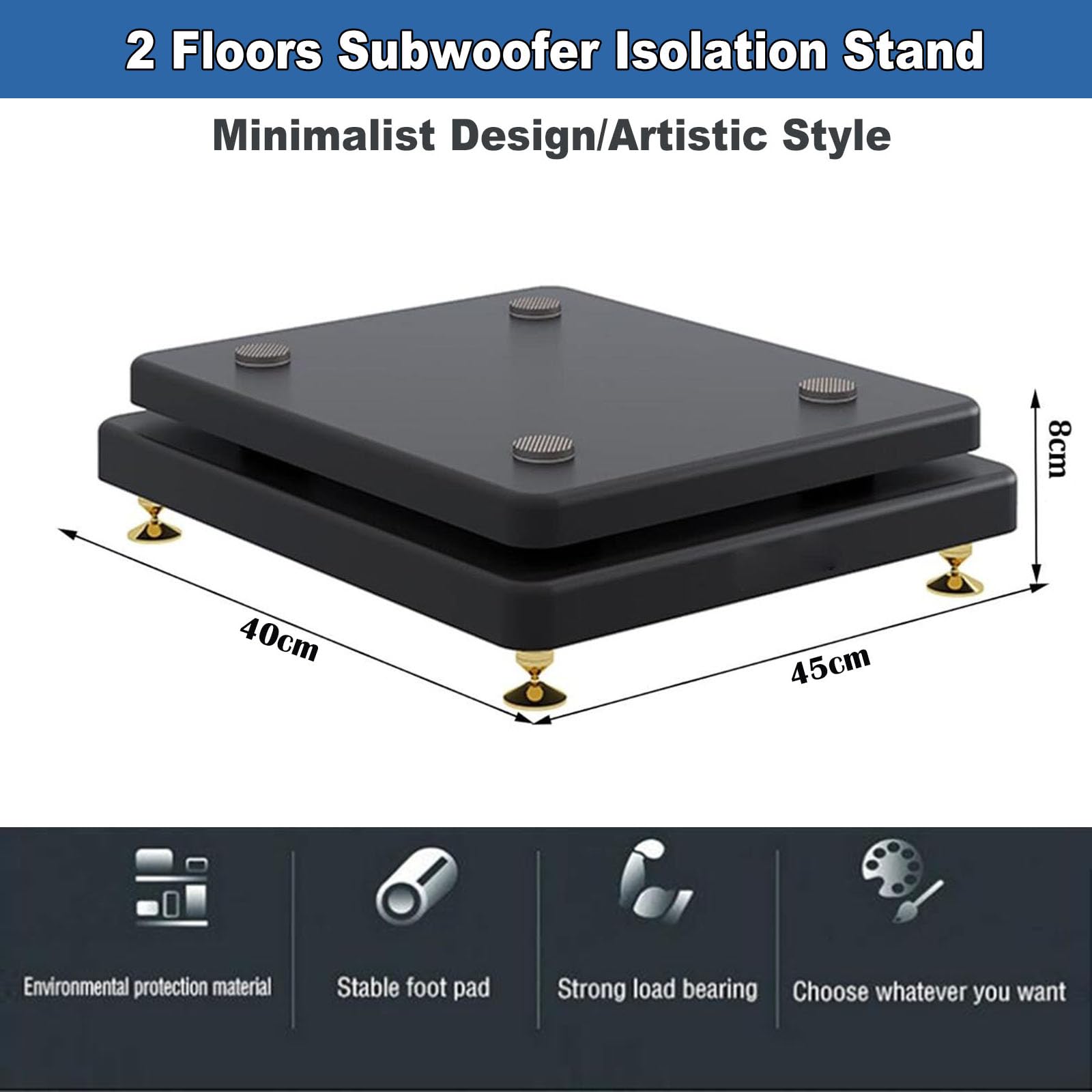 Subwoofer-Isolationsständer für Lautsprecher-Stabilisator-Basis, 2 Etagen, reduziert Vibrationen und verbessert die Klangklarheit
