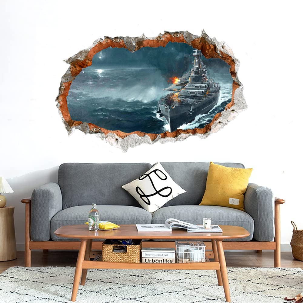 GADGETS WRAP Printed Wall Decal Sticker Broken Smashed Bricks Wall Style Decal (81cm x 55cm) - Ship Battle