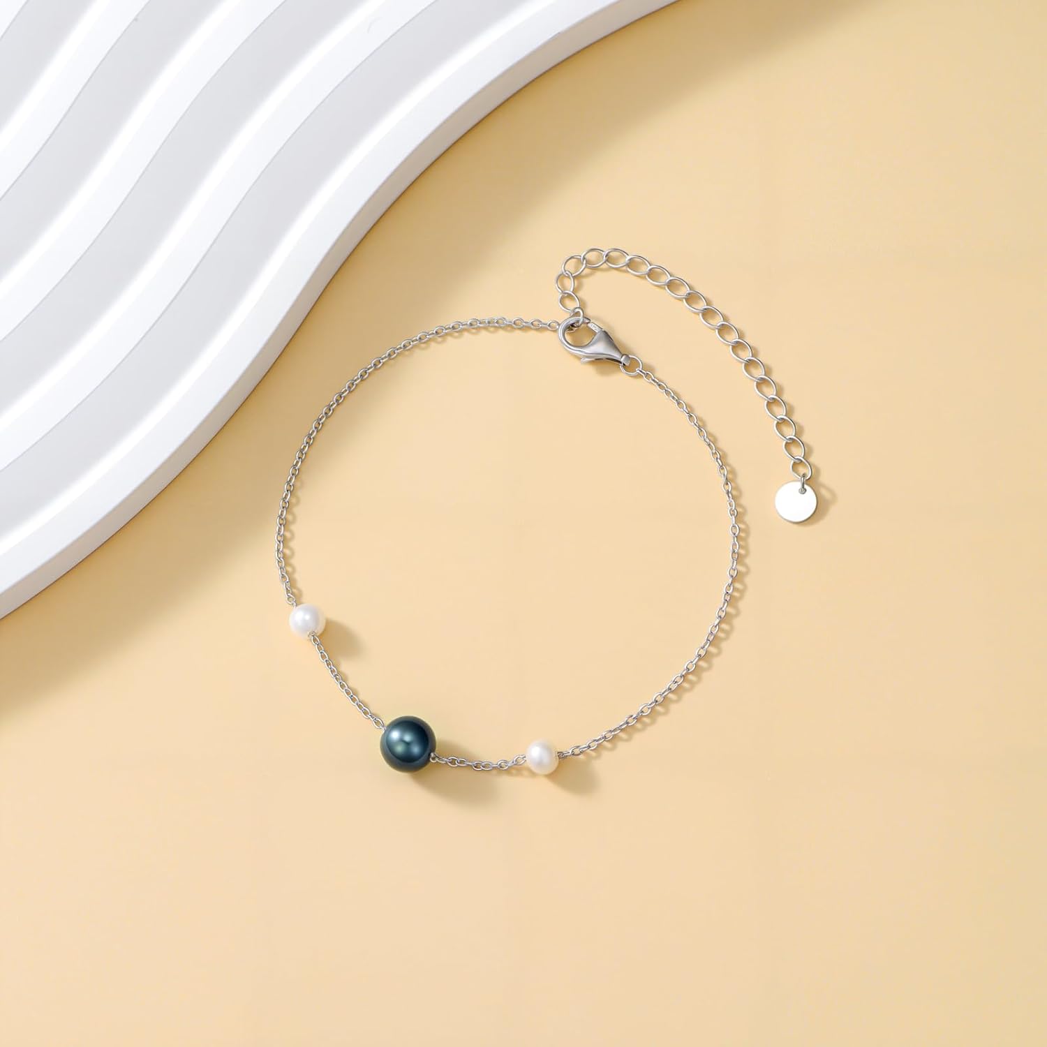 925 Sterling Silver Black Pearl Bracelet for Women, 4-6mm Round Cultured Pearl Bracelet, Danity Jewelry Gift for Women Christmas Mother's Day Valentine's Day Birthday Anniversary - Image 3