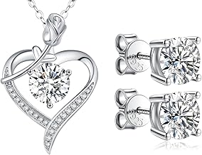 Hoaritik Diamond Rose Pendant Necklace (3.0 Carat) Moissanite Stud Earrings 1.0 CTW (0.5 Ct Each) Jewelry Gift Set