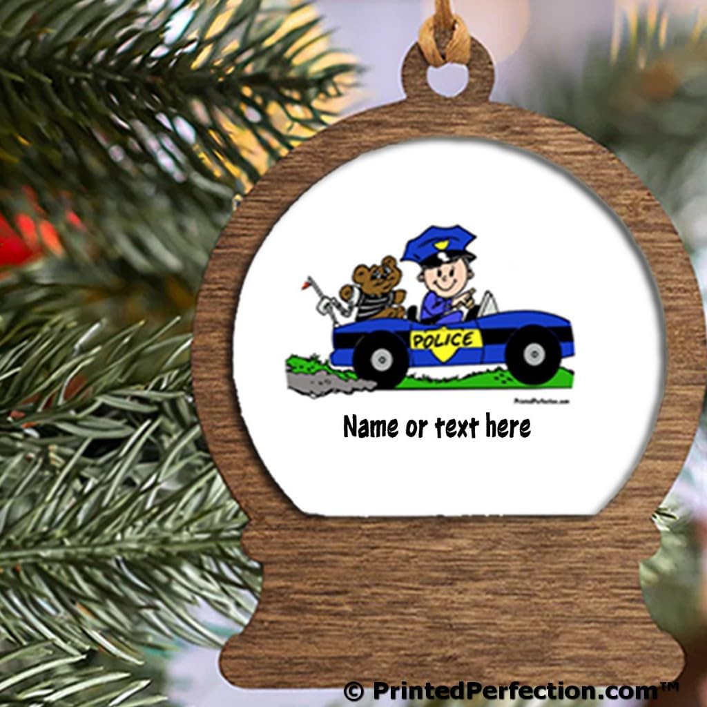 PrintedPerfection.com Personalized Future Police Officer - Male Wooden Snow Globe Shaped Christmas Ornament