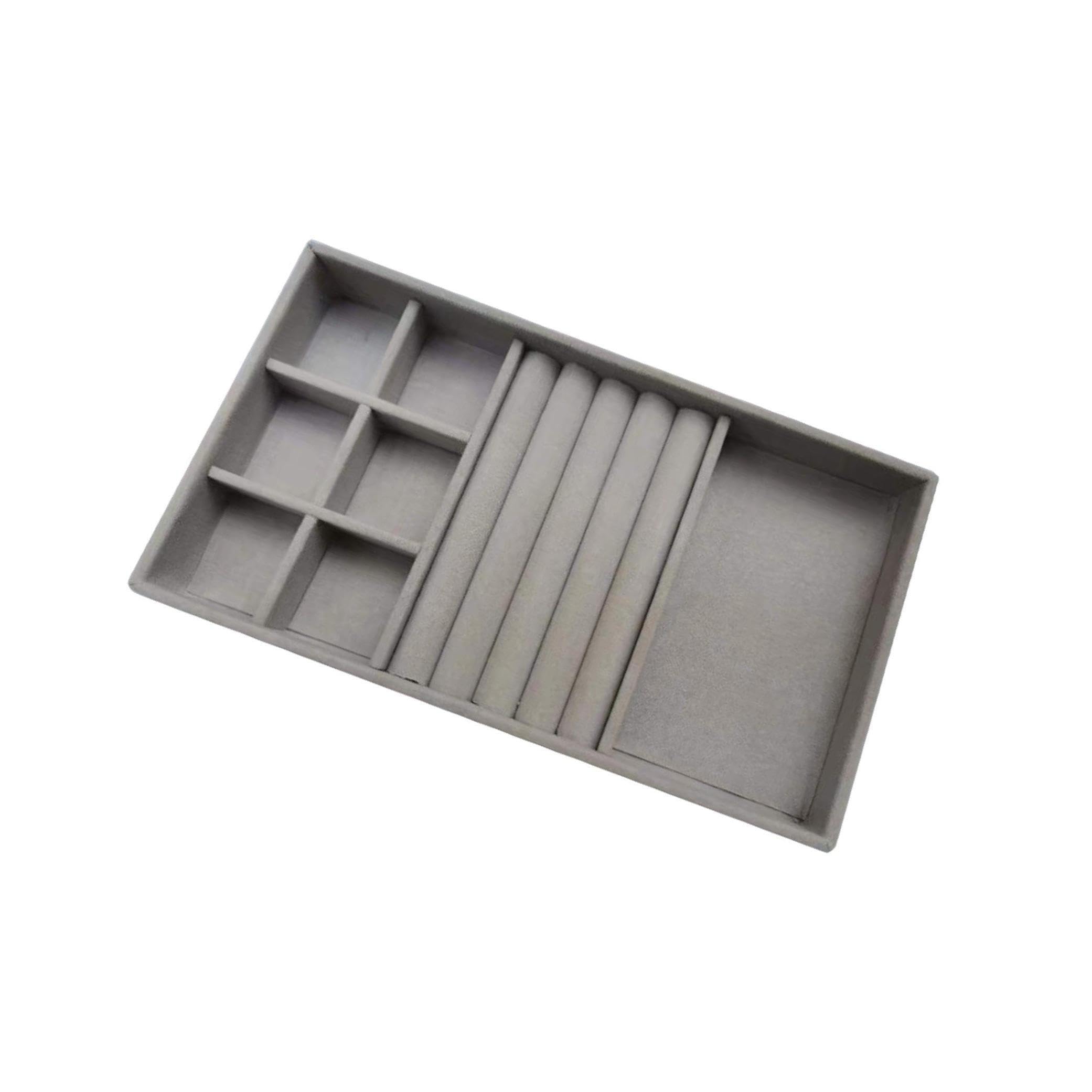ALCXAZS Versatile Velvet Jewelry Tray Stackable and Portable for Rings Earrings and Bangles Showcase Fashion, Gray, 3 in 1