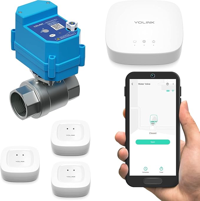 YoLink Smart Water Shut Off Kit, Three Water Sensors, 3/4" Stainless