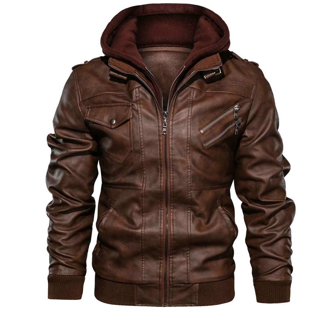 Chaquetas de cuero con hombros descubiertos para hombre, con capucha desmontable, piel sintética, sombrero de otoño, abrigo de invierno, abrigos para hombre, chaquetas utilitarias con tirantes