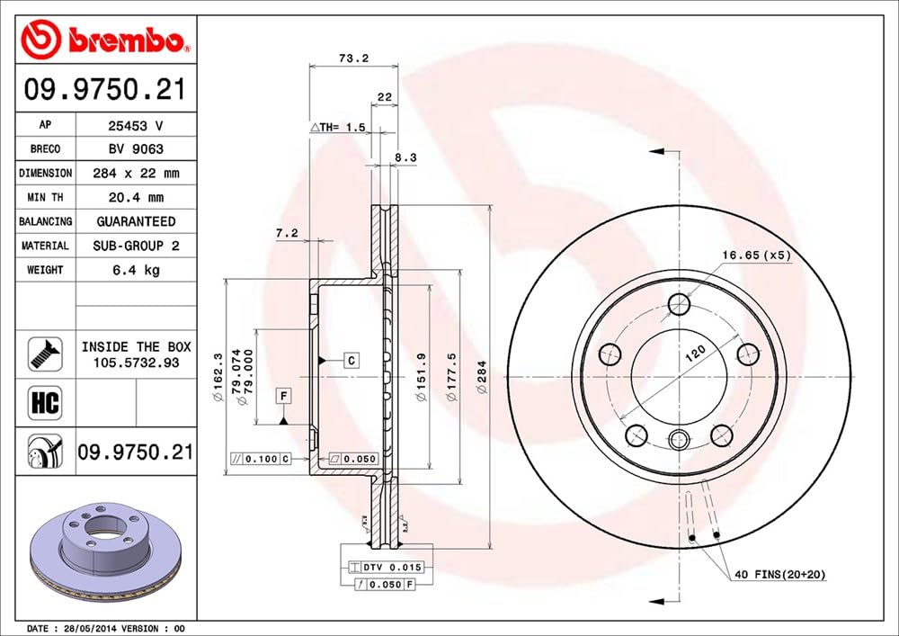 Brembo 09.9750.21 - Disco Freno con Verniciatura UV (Set di 2) - Anteriore