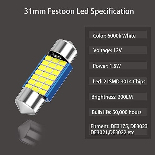 Miniatura 10 de CATO-WDJ 578 Festoon - Bombilla LED de 1.654 in, 1.614 in, 1.65 pulgadas, Festoon DE3425 DE3423 211-2, 12 V, 33SMD, luz blanca de 1.654 in,