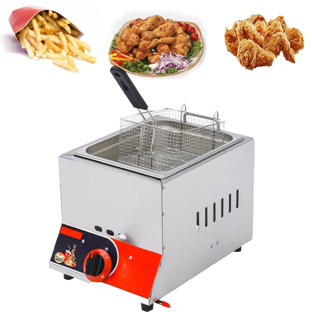 IUokLU Commercial Gas Fryer,6L Stainless Steel Large Capacity Fryer,with Removable Baskets,Intelligent Temperature Control,Easy Cleaning,for French Fries,Turkey,Home,Kit,A (A)