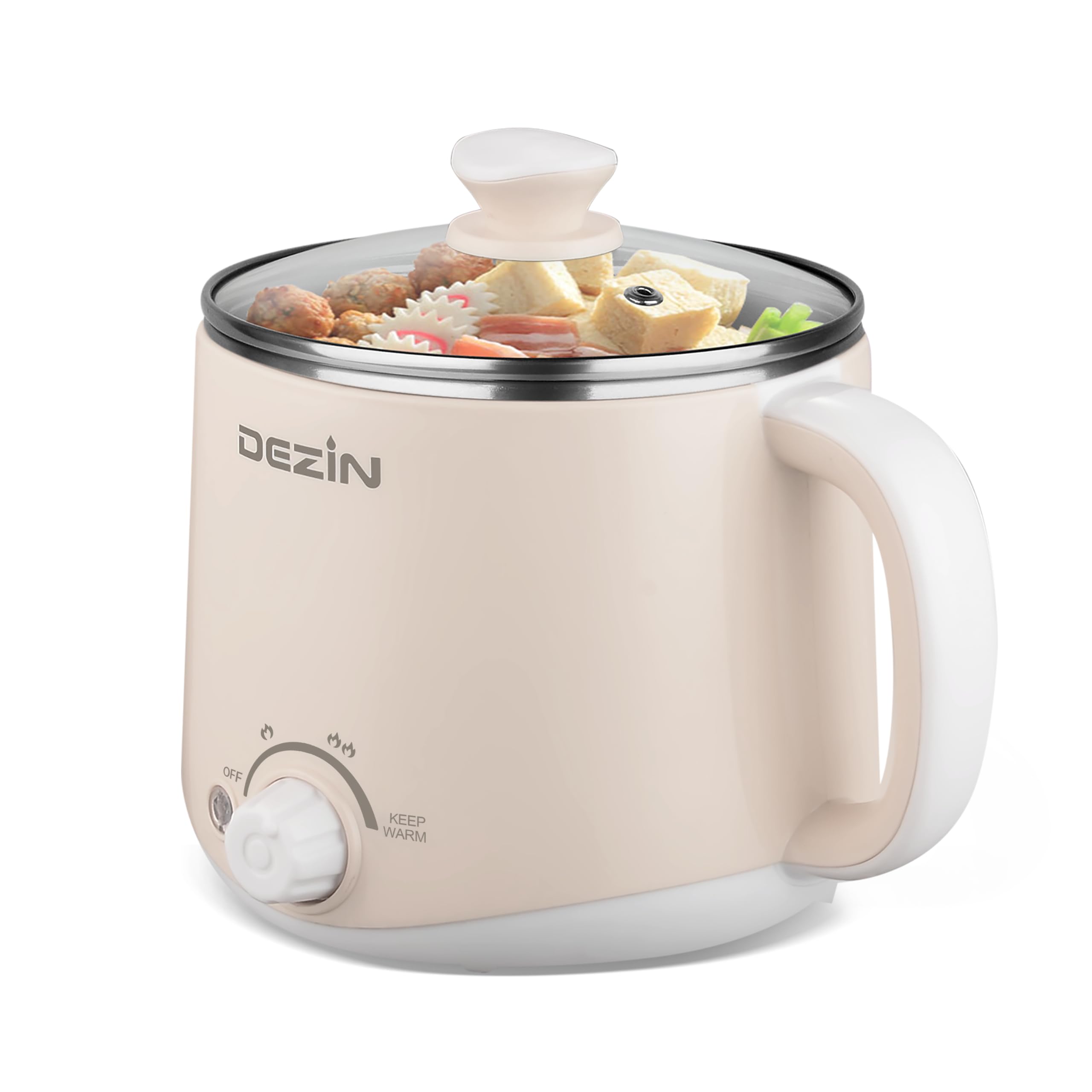 Dezin Electric Pot, 1.6L Ramen Cooker, Hot Pot Electric Stainless Steel, Multifunctional Cooker for Egg, Pasta, Soup, Porridge, Oatmeal with Temperature Control and Keep Warm Function