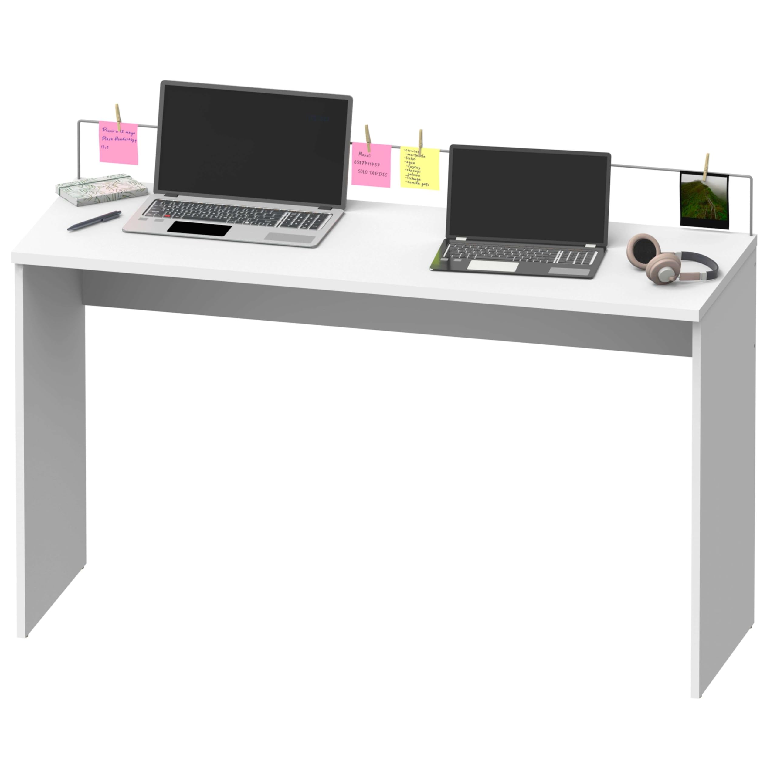 MUEBLES PITARCH | Tavolo da ufficio da studio, per soggiorni, bianco, 77x131,5x45cm (altezza x larghezza x profondità) moderno, modello Haley