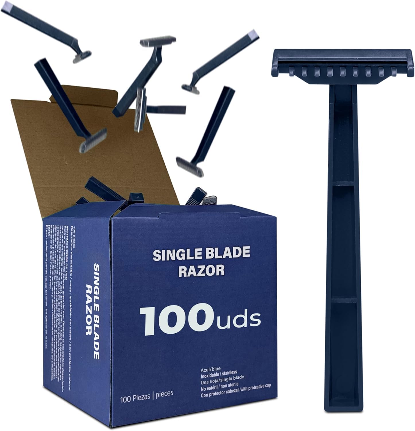 200 Cuchillas de Afeitar Desechables Profesionales 1 Hoja | Fabricadas en Acero Inoxidable Desechables de Uso Profesional