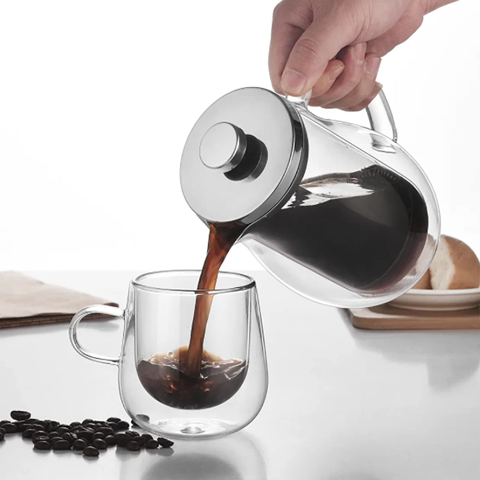 Olla De Prensa De Café Para Elaboración Manual, Cafetera De Prensa Francesa De 650 Ml, Buena Permeabilidad Y Resistencia Al Frío Y Al Calor Repentinos, Para La Cafetería De La Oficina En El Hogar