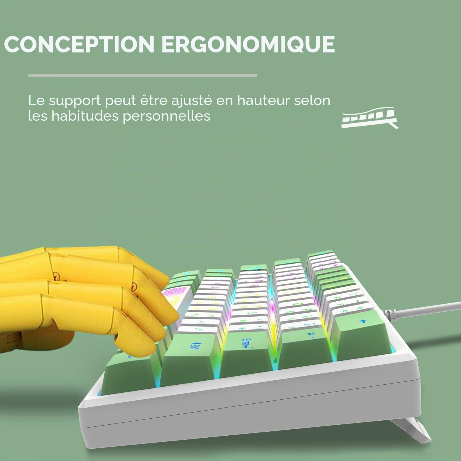 K61 RGB Gaming Keyboard Mouse Set, Clavier de Jeu à Membrane mécanique, jusqu'à 3600 dpi, Souris de Jeu Optique à 7 Boutons, pour PC, Ordinateur Portable, Mac, Bureau et Jeux - Blanc
