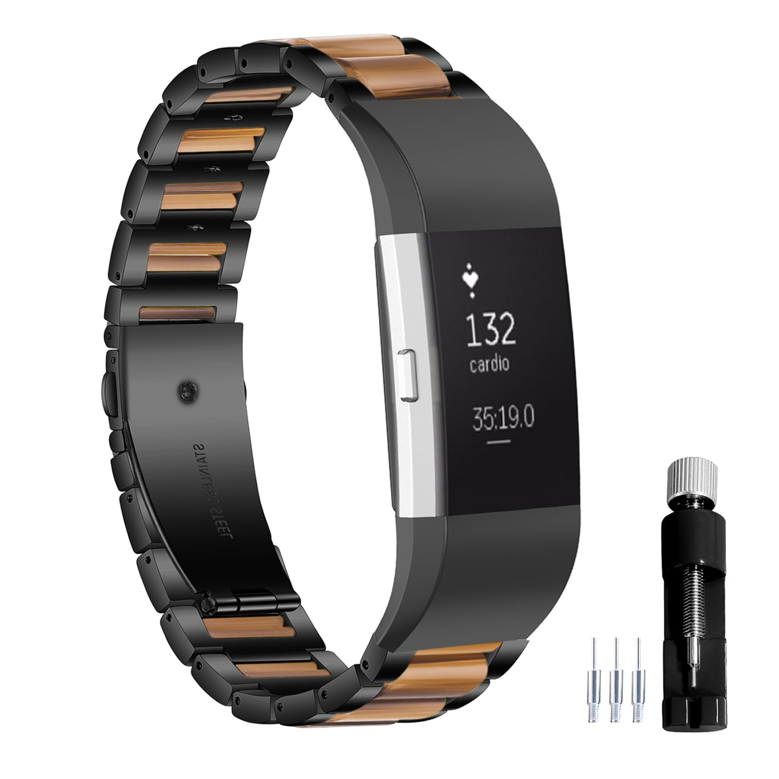 Gheper Resin Stainless Steel Watchband Compatible with Fitbit Charge 2/Charge 2HR Smartwatch Wristband Replacement Metal Strap for Women Men