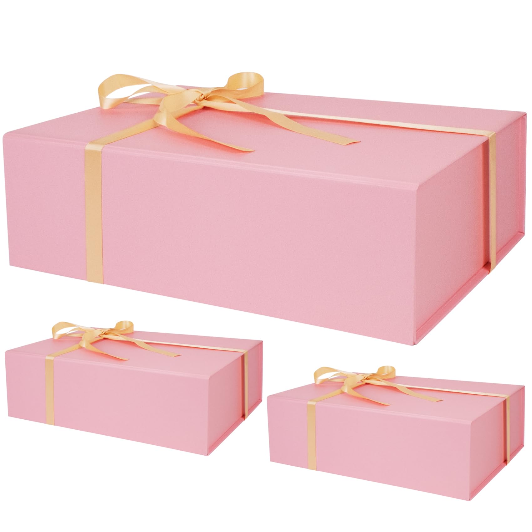 Geschenk-Box, 35,1 x 22,9 x 10,9 cm, Magnetverschluss, Geschenk-Box, Luxus-Geschenkbox mit Band für Jahrestag, Hochzeit, Geburtstag, Abschlussfeier, Festivals (Rosa, 3 Stück)