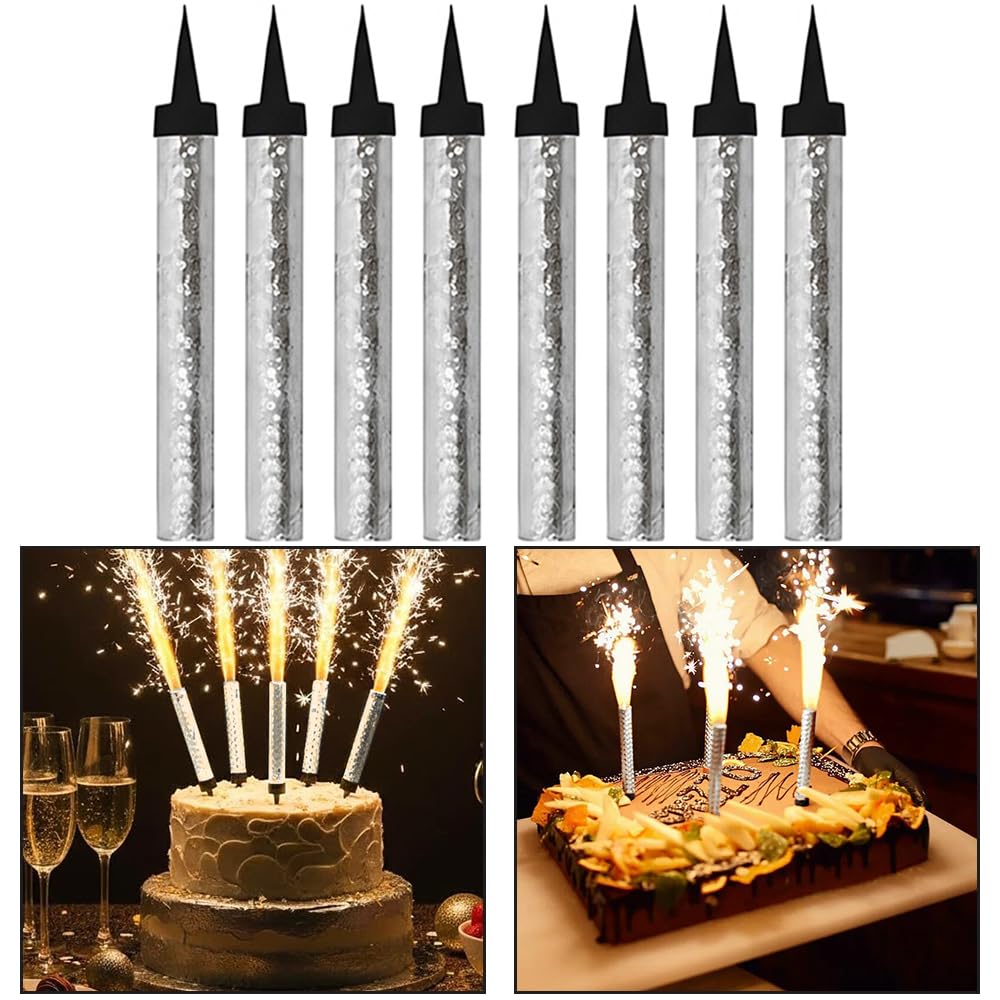 CRSTAL25 Silver & Gold Sparkling Fountain Candles in Pack of 8, Medium