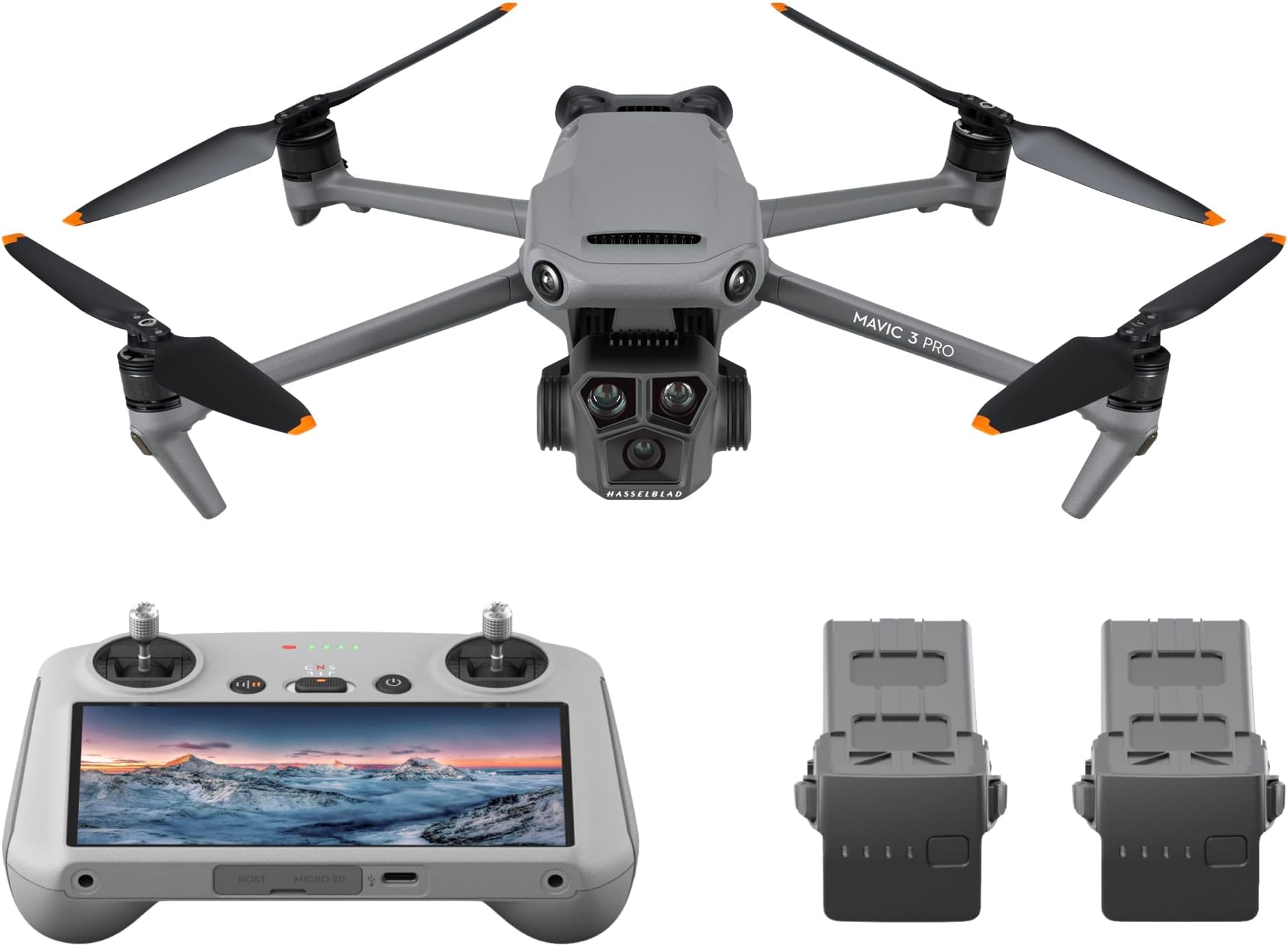 Mavic 3 Pro Fly More Combo with DJI RC, Flagship Triple-Camera Drone with 4/3 CMOS Hasselblad Camera, 15km Video Transmission, 3 Batteries, Charging Hub, FAA Remote ID Compliant