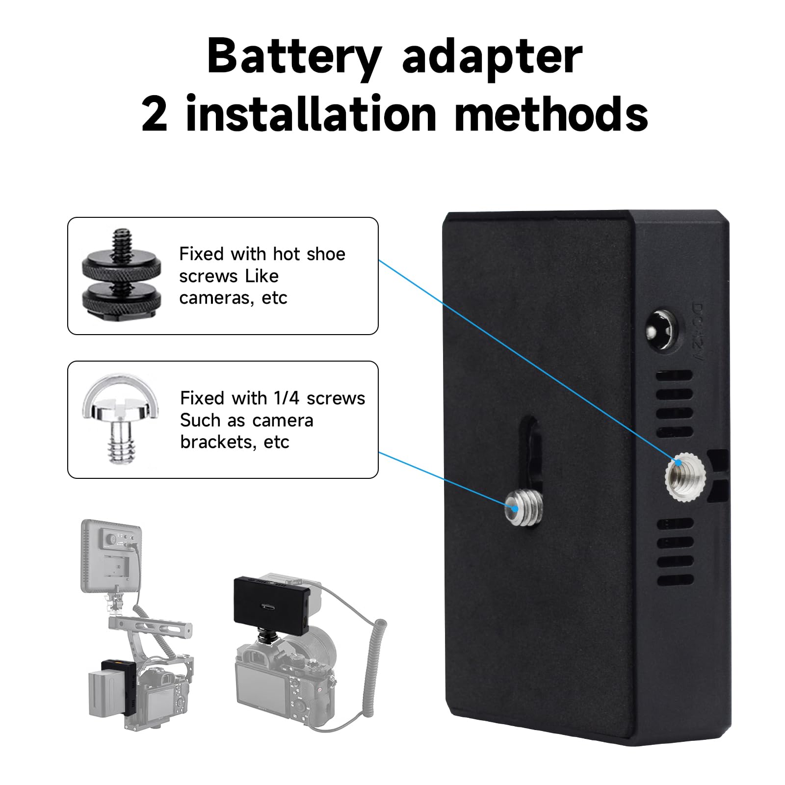 NP-F Piastra adattatore per batteria Sony NP-F980, 970, 750, 550, con ingresso di tipo C, D-Tap, USB-A, 12 V DC / 8,4 V DC con supporto da 1/4" per l'alimentazione di telecamere