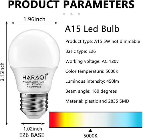 Miniatura 2 de Paquete de 6 bombillas LED A15 de 5 W 120 V E26 de base media, luz blanca diurna de 5000 K, bombillas domésticas equivalentes a 50 W para ventilador