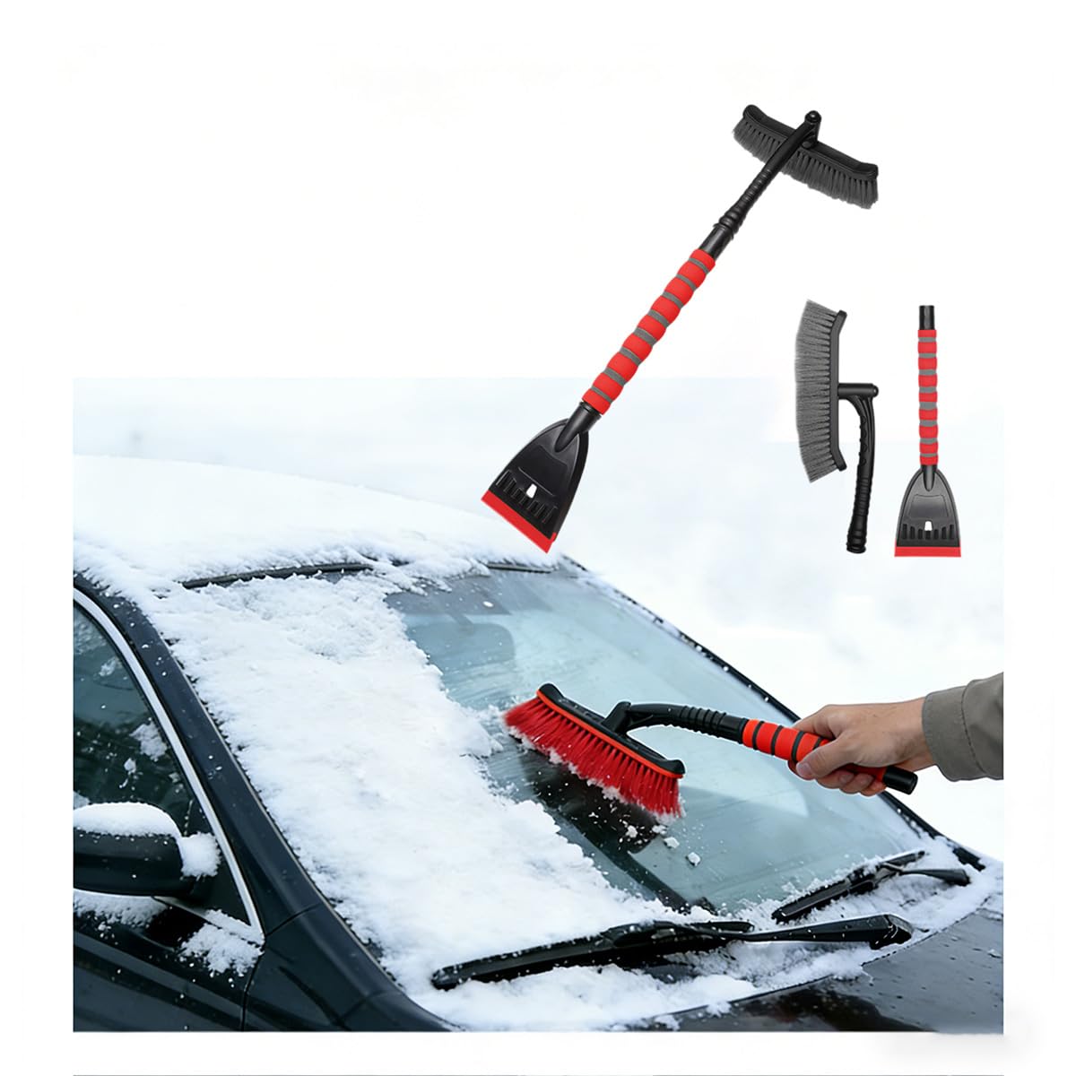 Car Snow Brushes for Alfa Romeo Stelvio (949) 2017 2018 2019 2020 2021 2022 SUV Ice Scrapers Scraper Snow Brush Adjustable Detachable Snow Removal Tool Accessories,Red