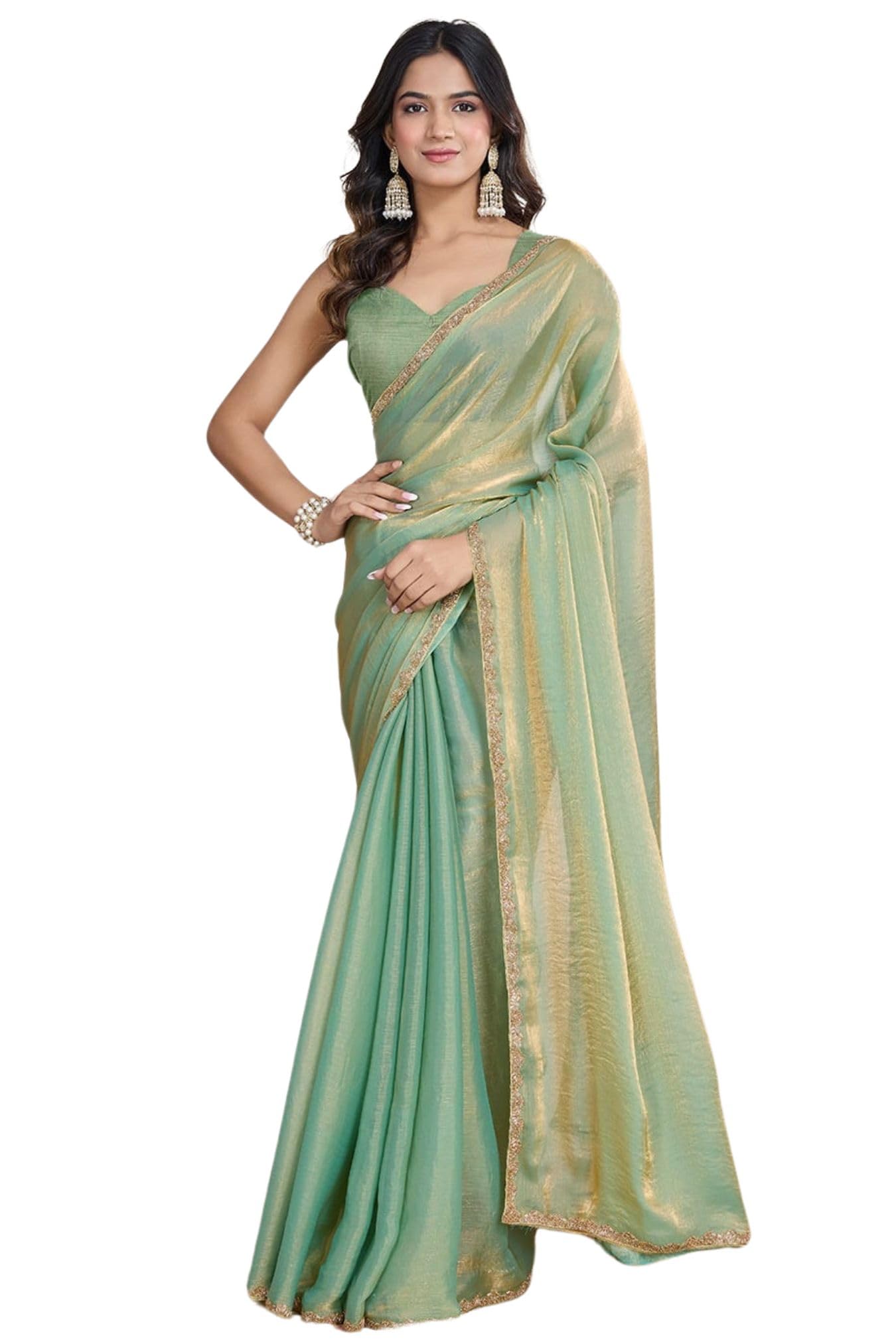 SGF11 Women's Tissue Pure Soft Silk Saree With Unstitched Blouse Piece