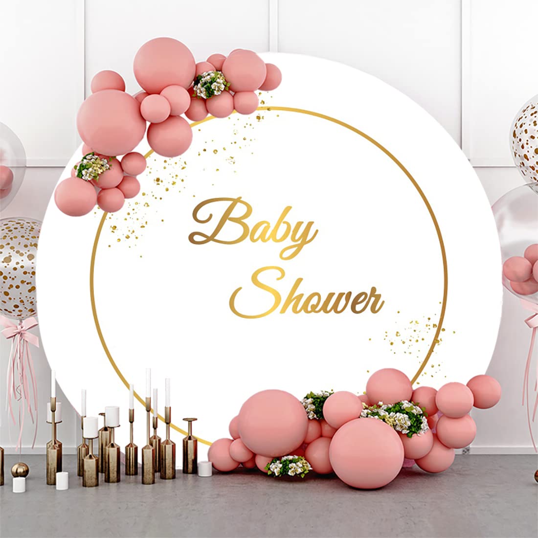 Średnica 2,3 m baby shower okrągłe tło osłona błyszczące kropki czysty kolor tkanina ekran fotografia tło dla ujawnienia płci niespodzianka noworodek przyjęcie tort stół baner dekoracje