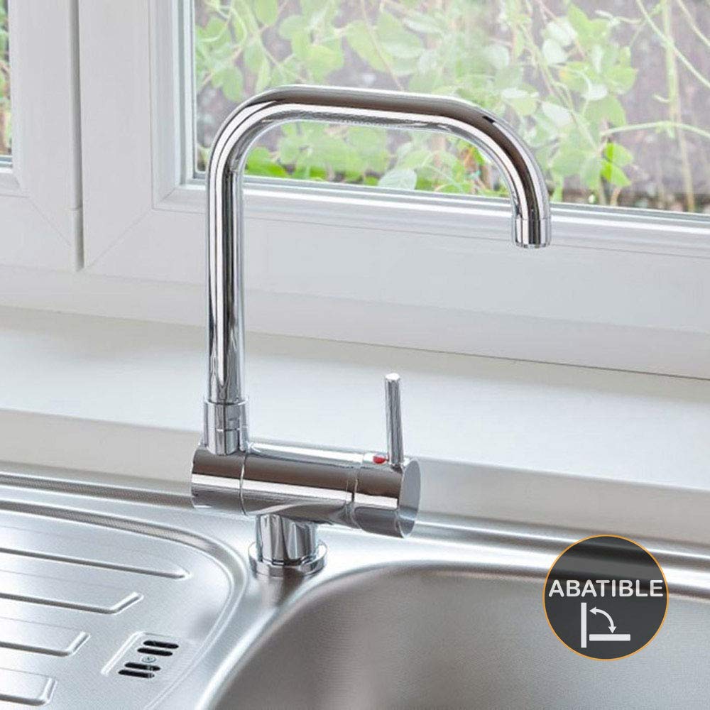 Kibath L483561 Grifo Monomando de Cocina ABATIBLE 180º de caño Alto y orientable, para fregaderos con Poco Espacio o Ventanas Cerca. Fabricado en latón Acabados en Cromo Brillo. Repuestos garantizados