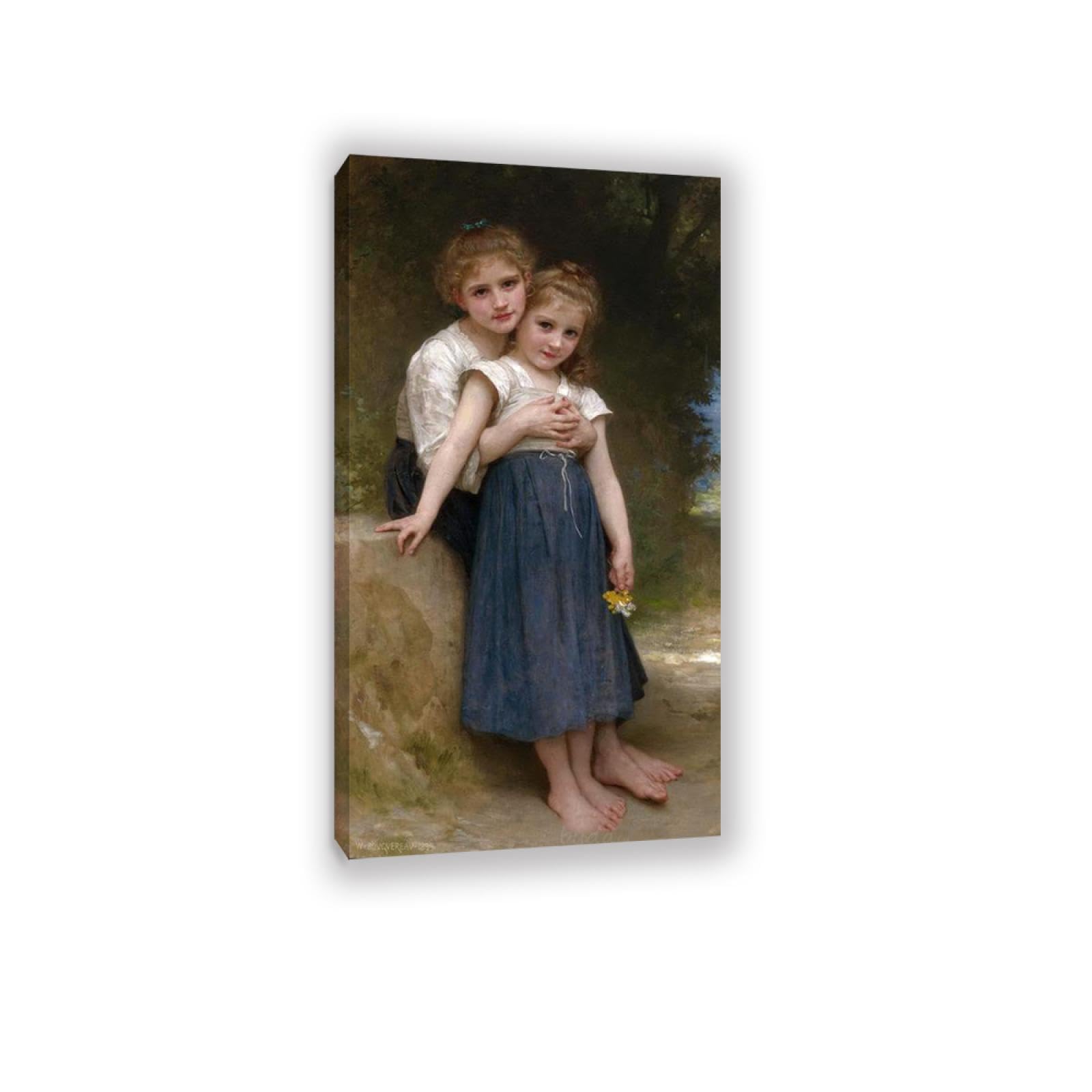 RXNHGJDS William-Adolphe Bouguereau Wall Art Two Sisters Fine Art Portrait Wall Painting Aesthetic Wall Decor for Living Room Bedroom Bathroom Home Decor 145x80cm Inner frame