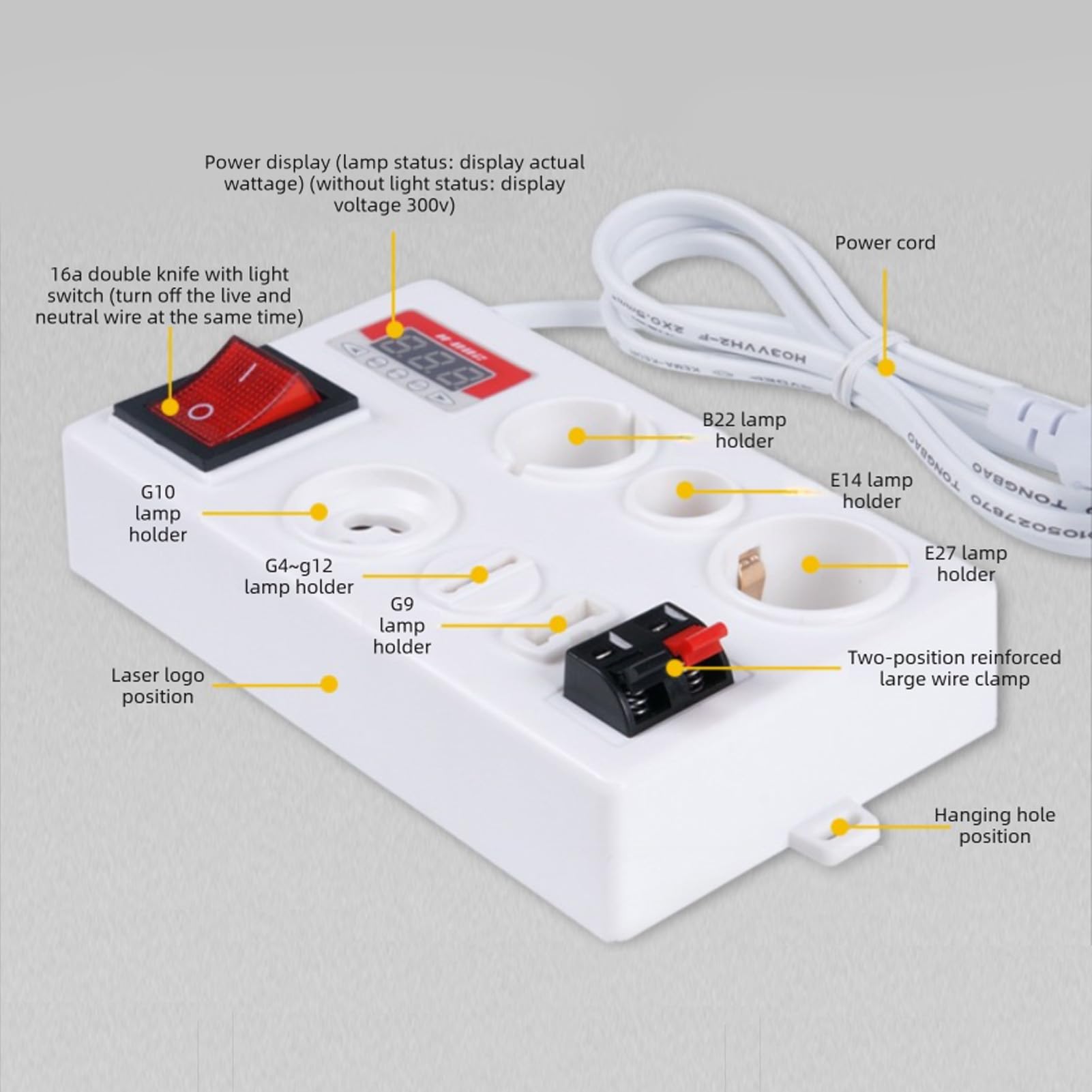 Eujgoov Parametr LAMET Tester LAGE TESTOWANIE ZROBIONA Z B22 E14 E27 GU10 G4 do Podstawy Lampy G12 G9 (Wtyczka UE 85-265V)