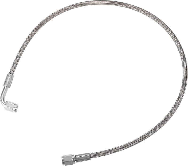 Mangueira de alimentação de óleo para turbo AN3 VekAuto trançada em aço inoxidável, 90° e reta – 60,9 cm