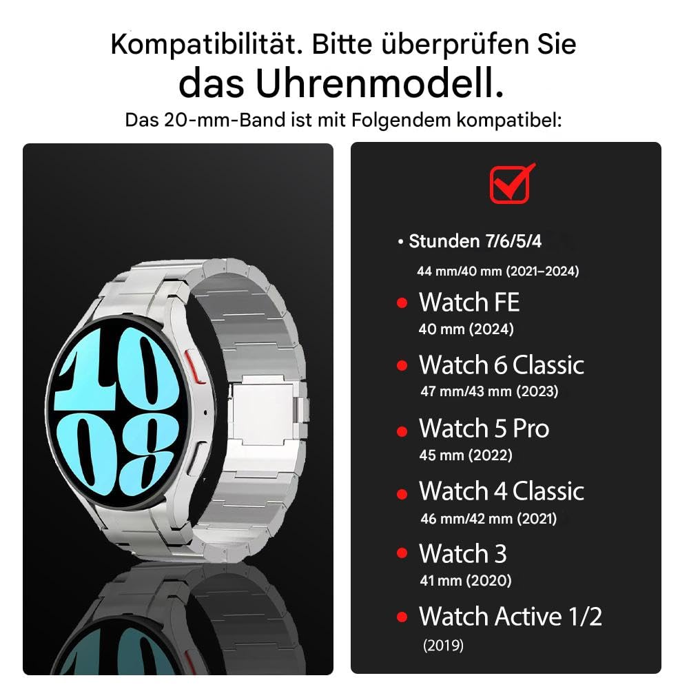 Bracelet magnétique en métal titane pour Samsung Galaxy Watch 7/6/5/4/FE 44 mm, 40 mm, 20 mm - Bracelet en métal à fermeture rapide pour Galaxy Watch 6 Classic Band 47 mm 43 mm / 5 Pro 45 mm