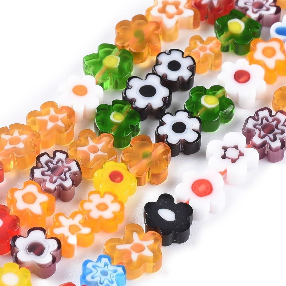 DanLingJewelryApprox 500Pcs 8mm Handmade Millefiori Glass Beads Flower Glass Beads Millefiori Loose Spacer Beads for Jewelry Making Crafts