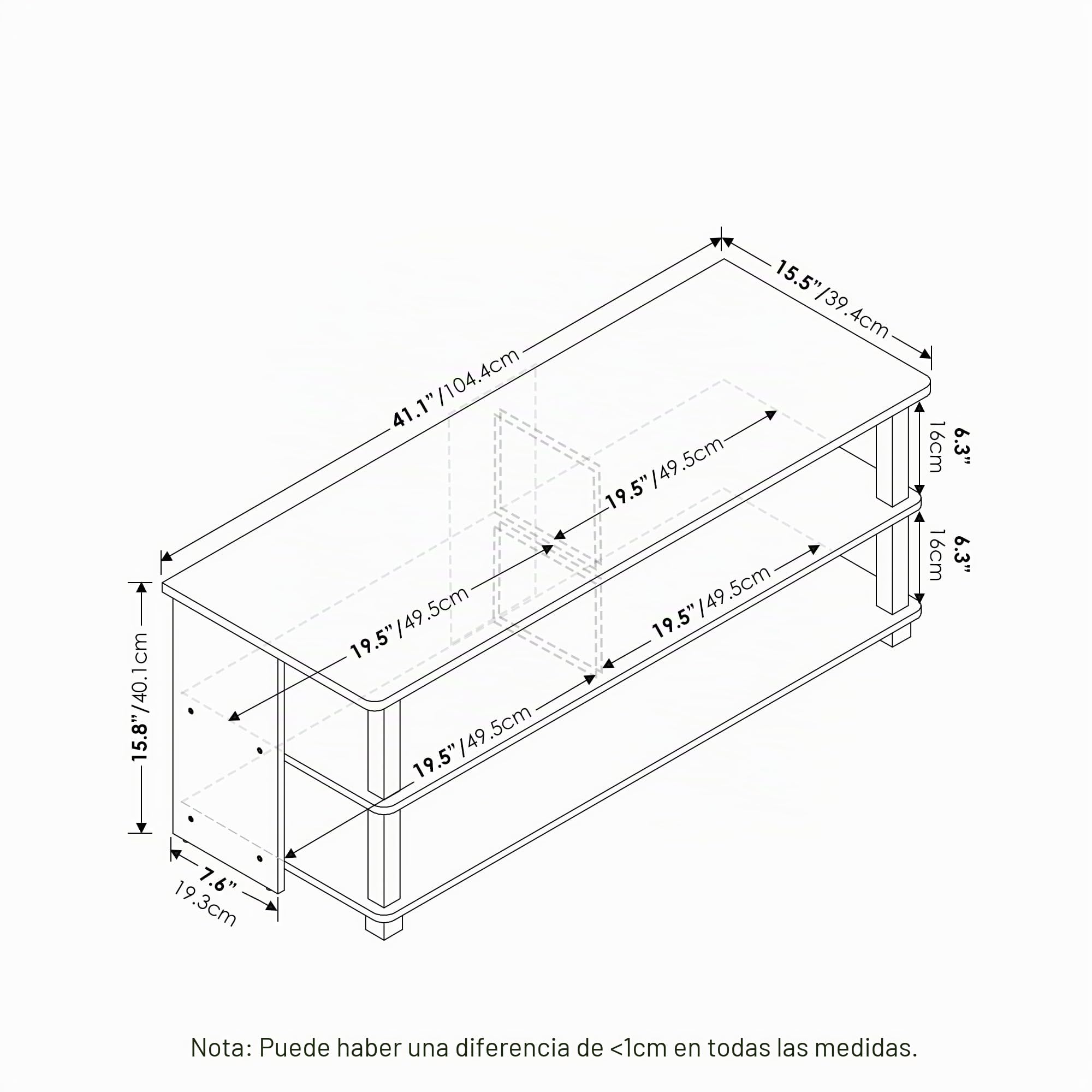 Furinno Sully Soporte 3 Niveles para TV, Madera de ingeniería, Americano/Acero Inoxidable