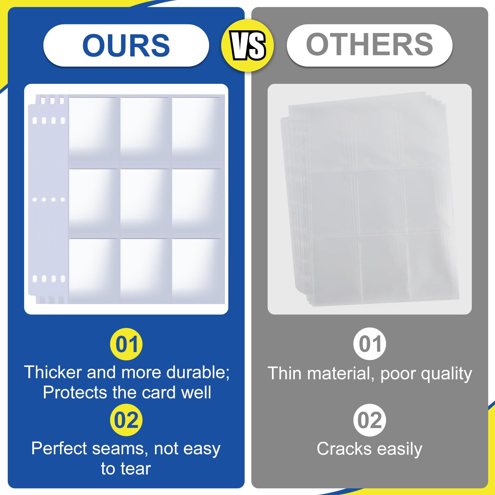 1080 Pockets Card Sleeves Binder Sheets 9 Pocket Card Sleeves for 3 Ring Binder Trading Cards Sleeves Fit — view 6