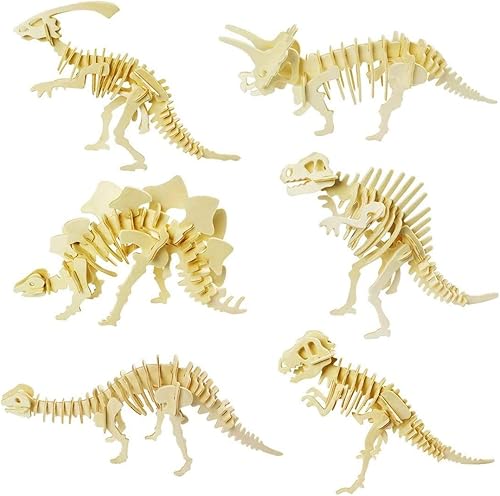 Rompecabezas de madera 3D de simulación de dinosaurio de animales, modelo de juguete de bricolaje, juego de 6 para niños y adultos