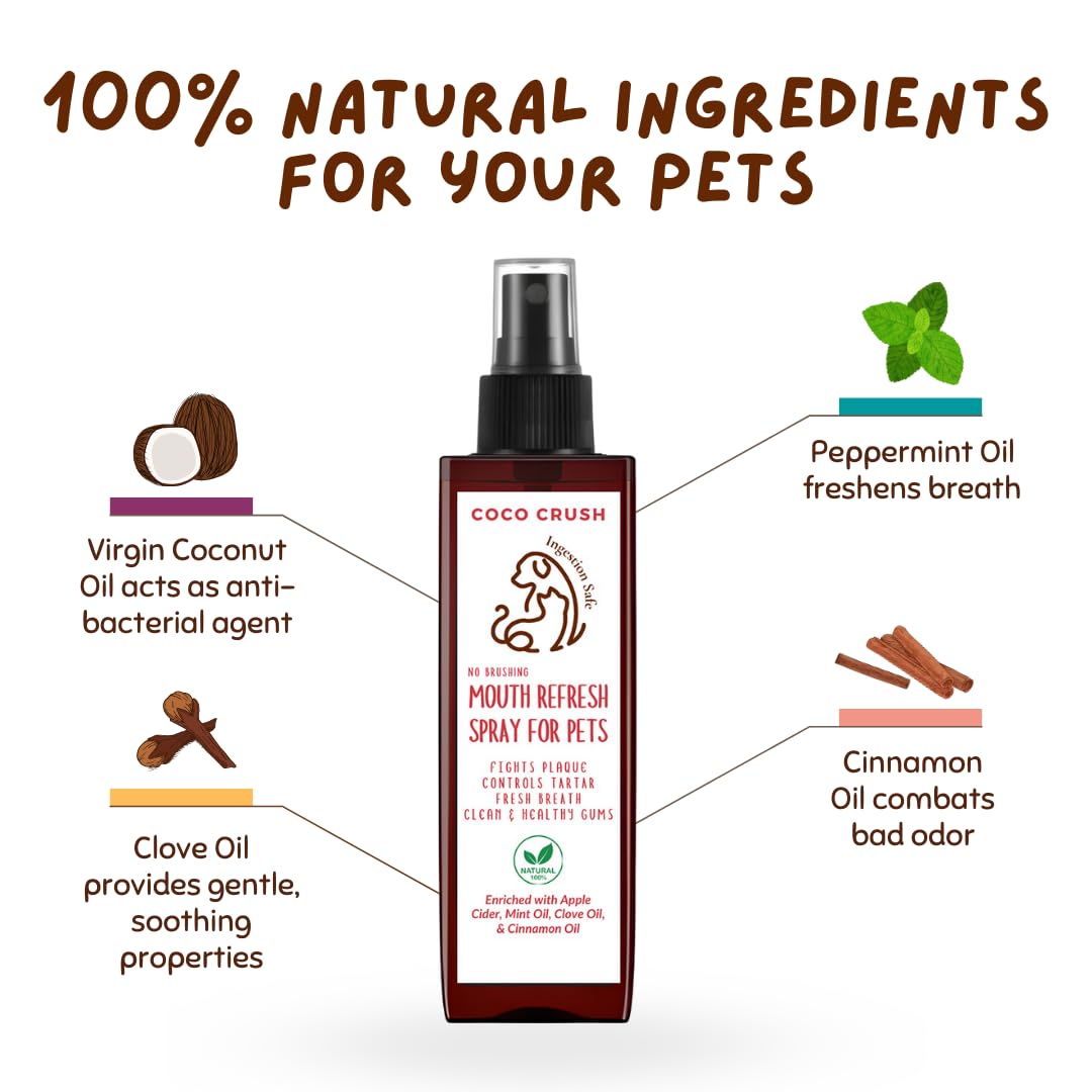 Coco Crush Natural Pet Liquid Toothpaste, 50ml; Finger Toothbrush & Mouth Refresh Spray, 50ml | Teeth Cleaning & Fresh Breath | Fights Plaque & Tartar | 100% Pure & Ingestion Safe (100ml) 3
