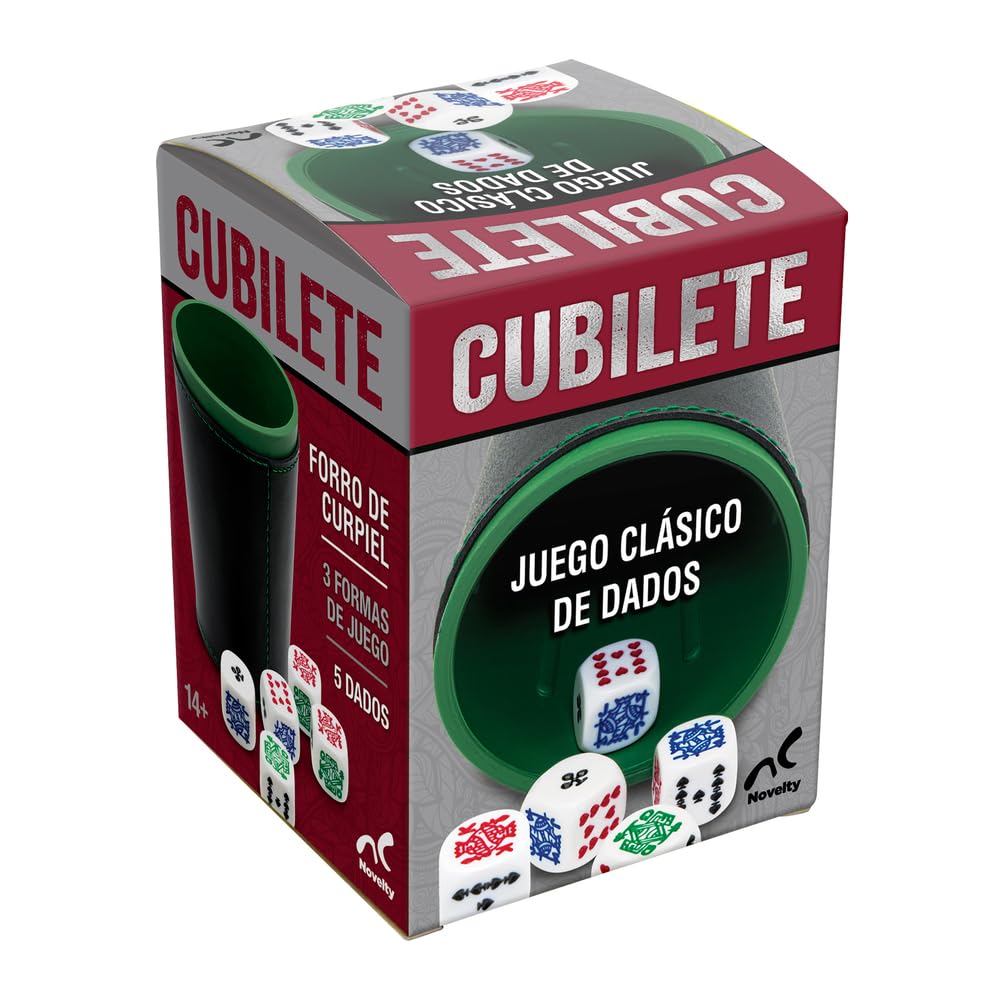 Novelty Set of 5 Poker Dice with Professional Leather Dice Cup, Great for Travel - Cubilete Leather Dice Cup