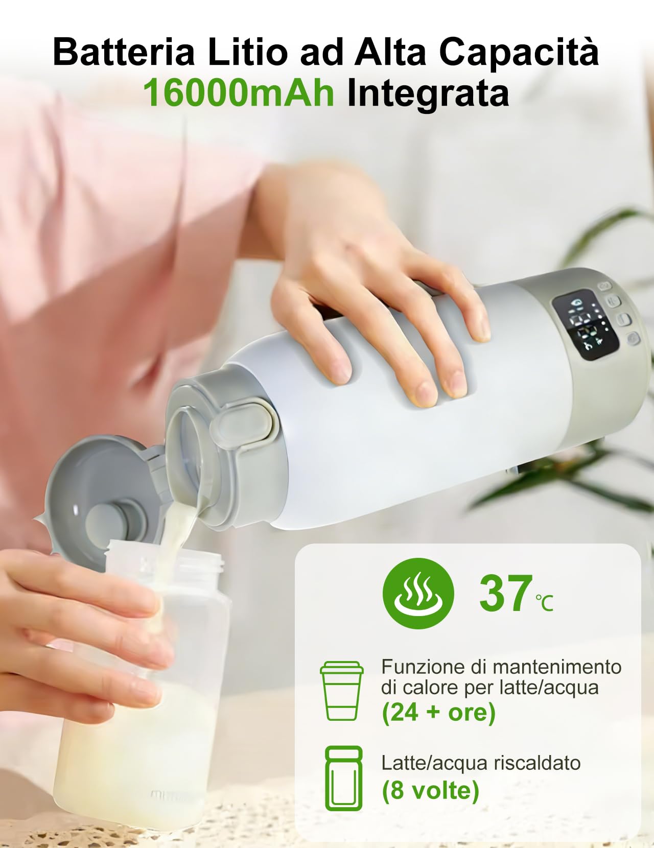 Scaldabiberon Portatile per Bambini da Viaggio, Scaldabiberon da 500 ml 35-70 °C Riscaldamento Rapido Latte Materno e Acqua, Controllo Preciso Della Temperatura per Viaggi, Auto e Attività All'aperto