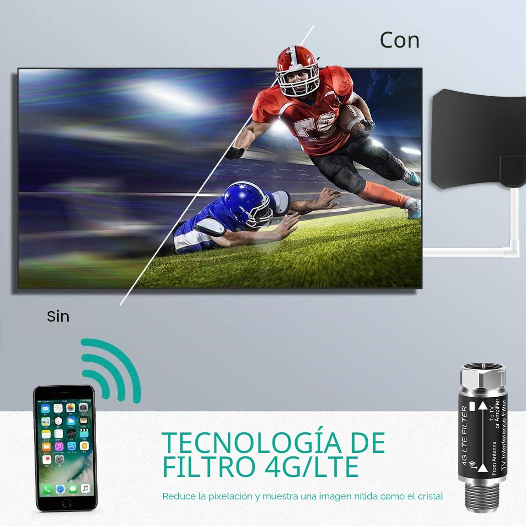 Filtro LTE para Antena de TV, filtra la señal 4G 5G LTE Reduce la interferencia de Las Torres celulares para una recepción Clara de TV Digital HD (Rango de frecuencia 5-695 MHz)