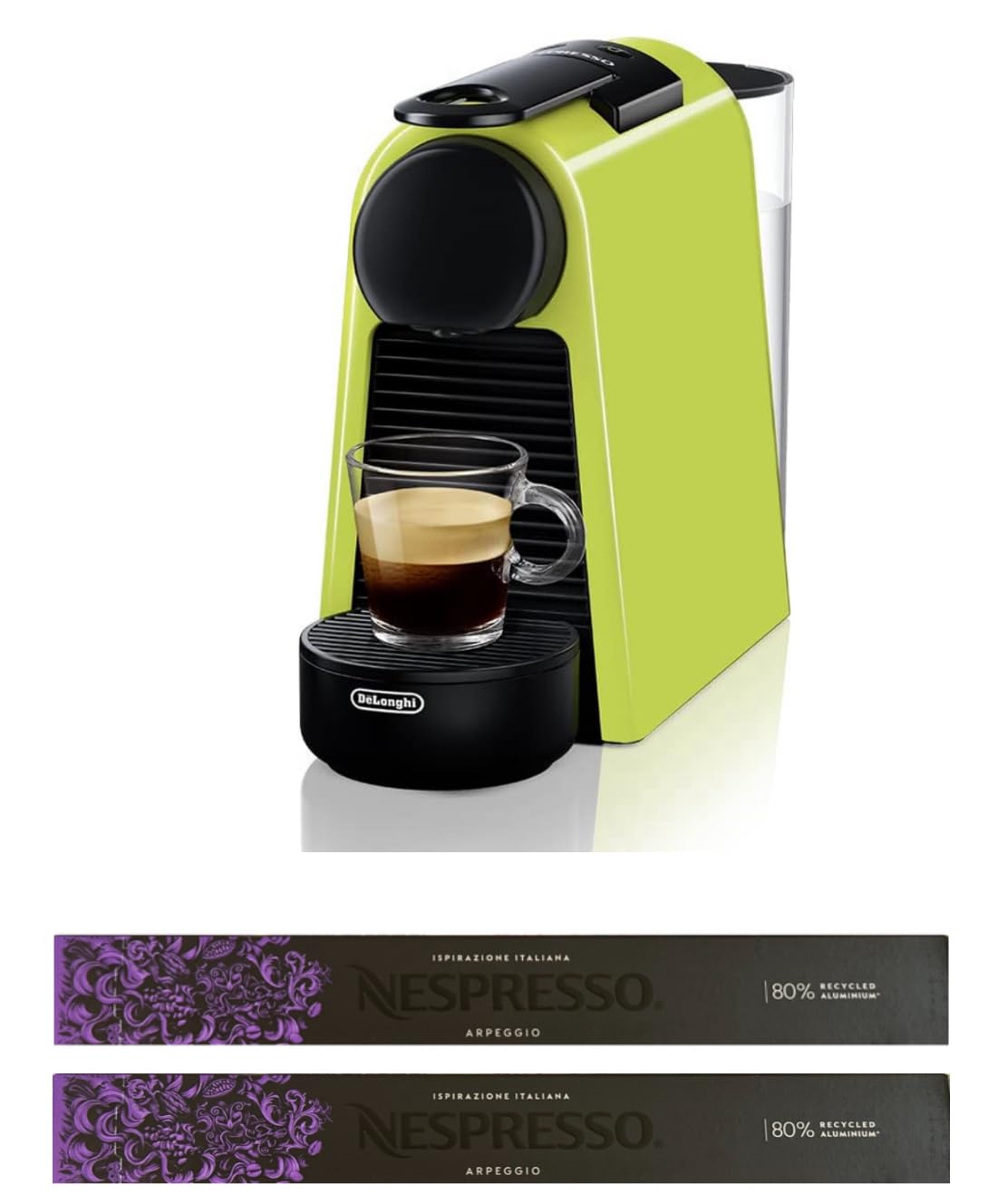 Nespresso Essenza Mini EN85.L, Cafetera De'Longhi, Sistema de Cápsulas Original, Depósito de agua 0,6L, Lime Green con 20 Cápsulas Original Firenze Arpeggio