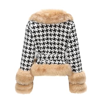 【NONCODE】Monet Hound Checked Fur Jacket 70s checkered fur jacket — muñeca vintage