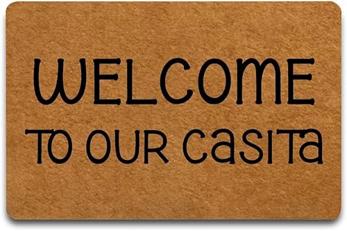 Felpudo de bienvenida a nuestra Casita para interiores y exteriores con parte trasera de goma, tapete antideslizante para puerta, fácil de limpiar,