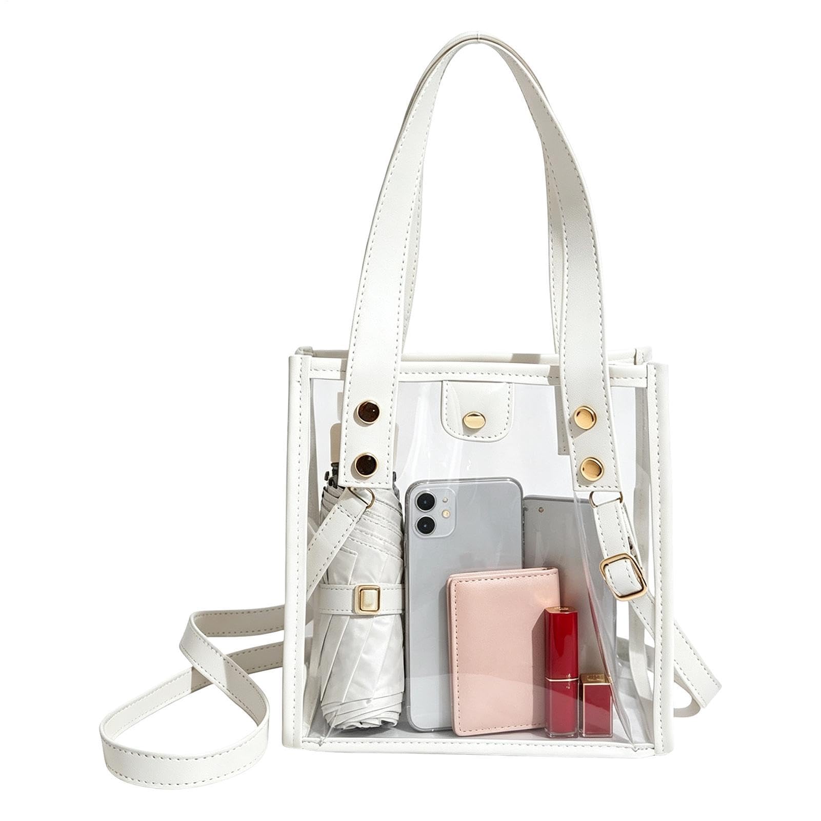 Transparente Jelly Shoulder Bag – Clear Handbag, Stylish Adjustable Design | Transparente PVC-Stadium-Handtasche, 17,8 x 12,1 x 17,87 cm, abnehmbarer Riemen, breite Öffnung, transparent, für Reisen