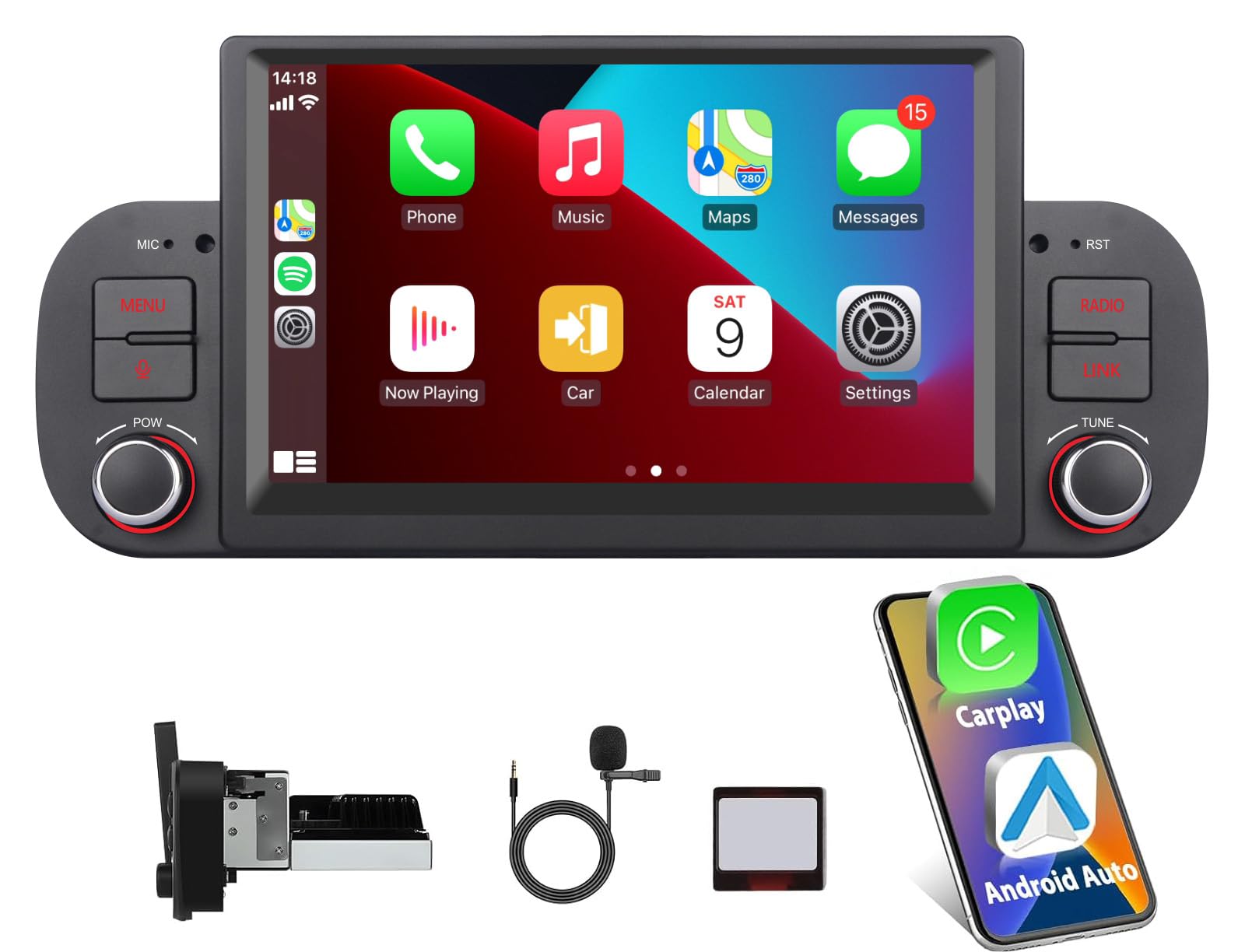 Autoradio per FIAT Panda 2013-2020, Linux Autoradio Panda Support Wireless CarPlay/Android Auto, Stereo Fiat Panda with SWC/Touchscreen/Bluetooth/FM/AM/USB/DSP/RDS/Mirror Link