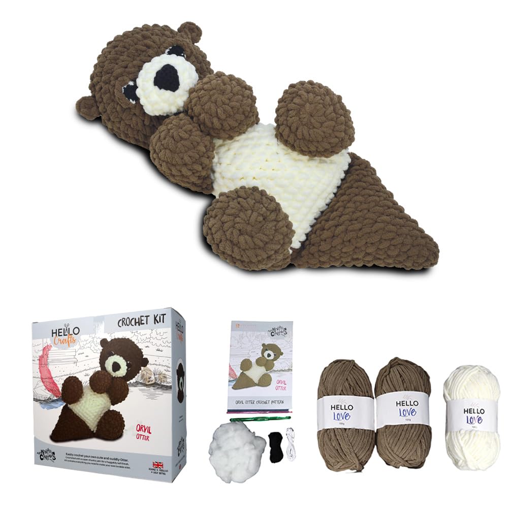 KNITTY CRITTERS – Main Collection – Orvil Otter| Beginner-Friendly Crochet Craft Kit with Recycled Yarn